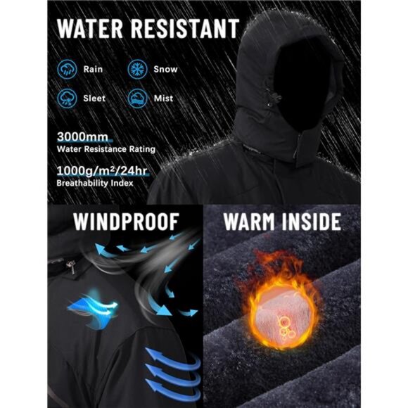 Men's Winter Skiing Jackets Water Resistant Fleece Coats Insulated - Picture 2 of 7